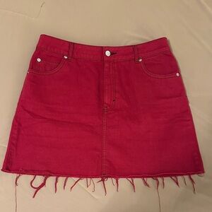 Topshop Moto Raw Hem Denim Cherry Red Mini Skirt – Size 8